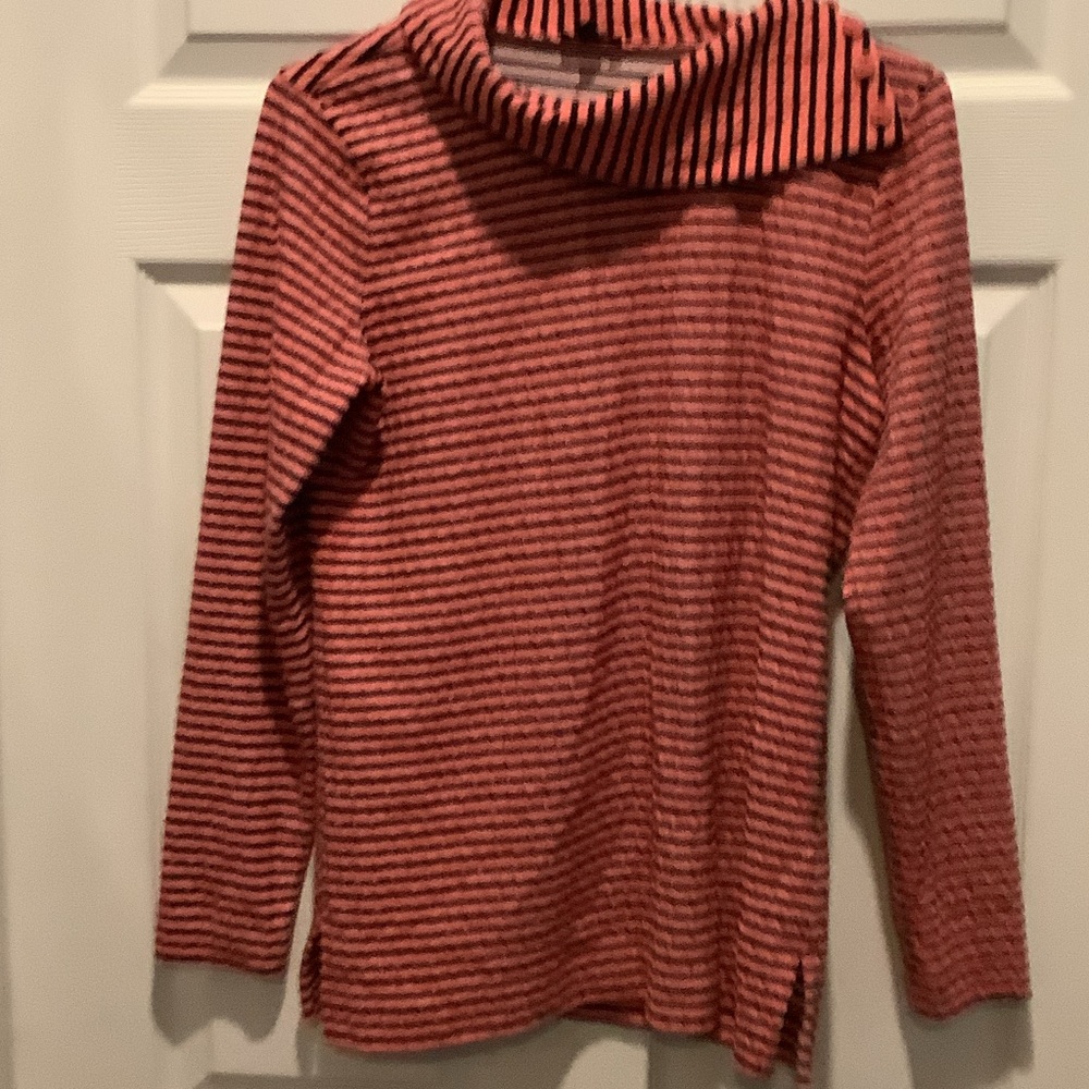 Talbots coral and Black Striped Top, cowl neck